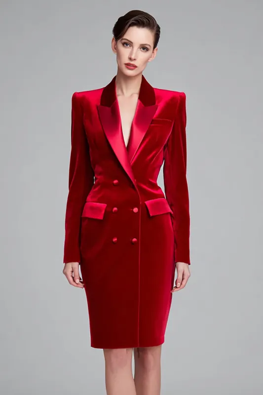 Red Velvet Bodycon Peak Lapel Midi Work Dress sold by Zapaka