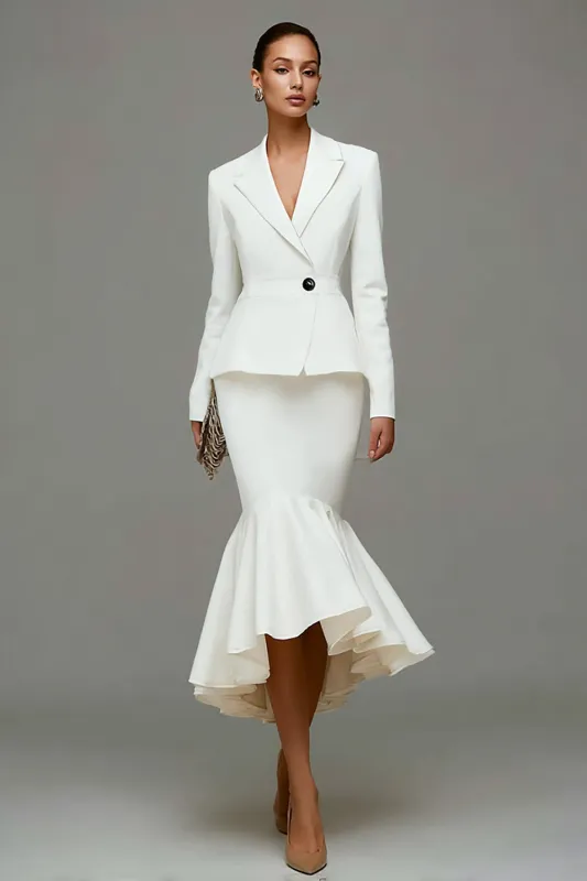 Mermaid Ivory Peak Lapel Midi Work Dress sold by Zapaka