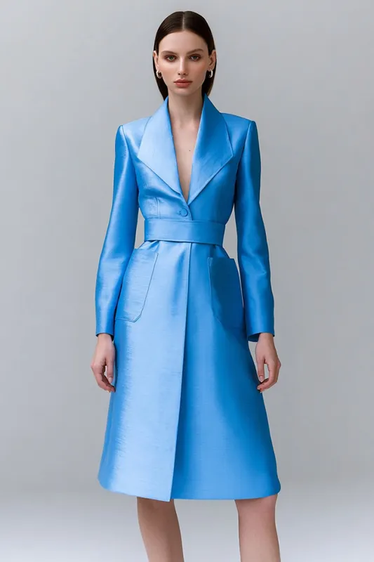 Blue Long Sleeves Midi Shawl Lapel Blazer Dress sold by Zapaka