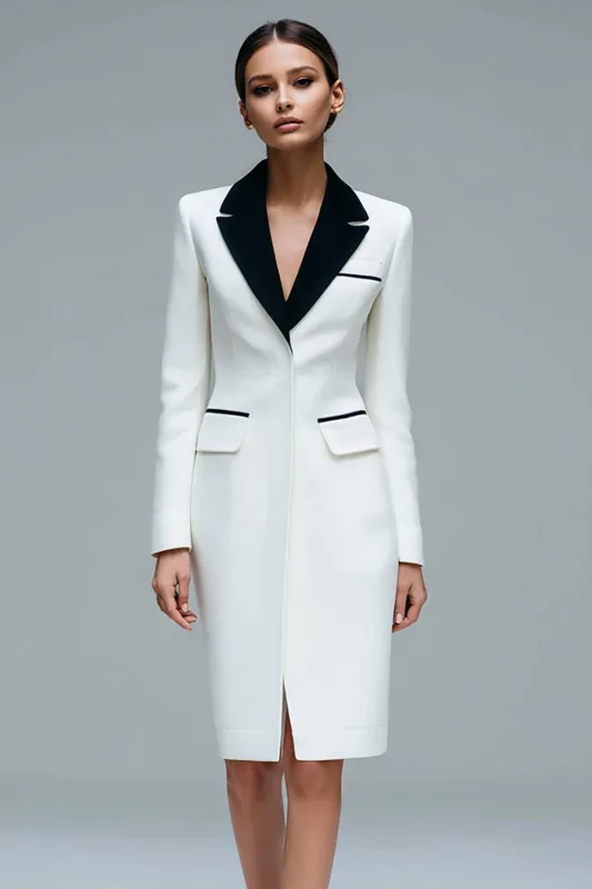 Ivory Pencil Notched Lapel Short Blazer Dress sold by Zapaka