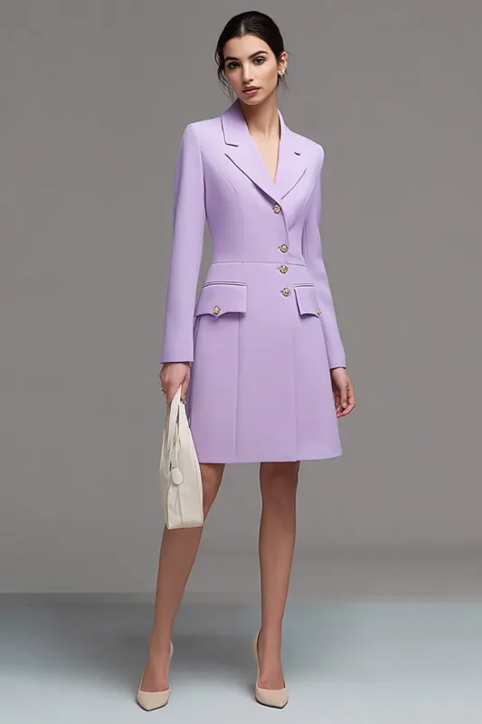 Lilac Notched Lapel Single Breasted Blazer Dress sold by Zapaka