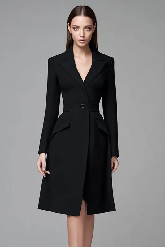 Black Long Sleeves Notched Lapel Short Blazer Dress sold by Zapaka