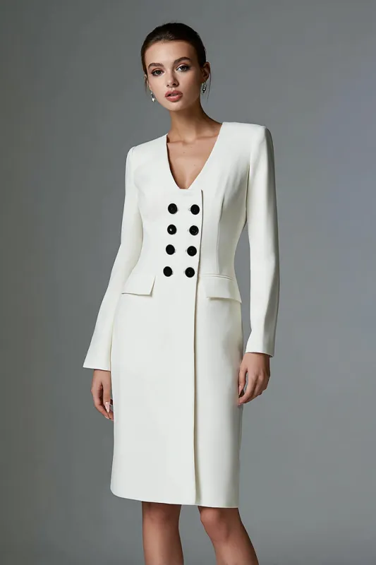 Ivory Double Breasted Pencil Short Work Dress sold by Zapaka