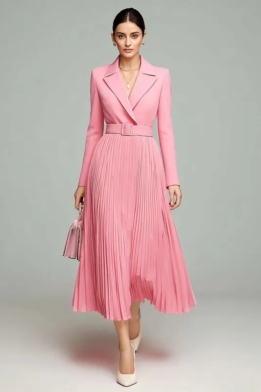 Pink Long Sleeves Pleated Blazer Dress sold by Zapaka