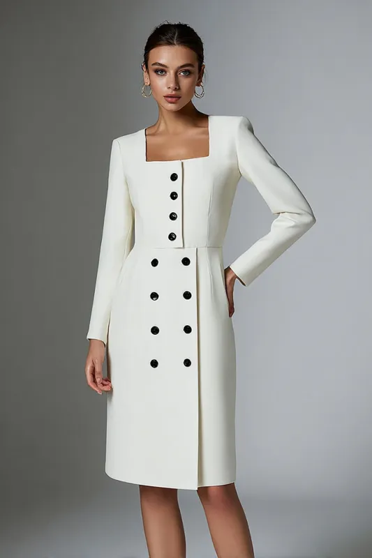 Ivory Square Neck Short Long Sleeve Pencil Work Dress sold by Zapaka