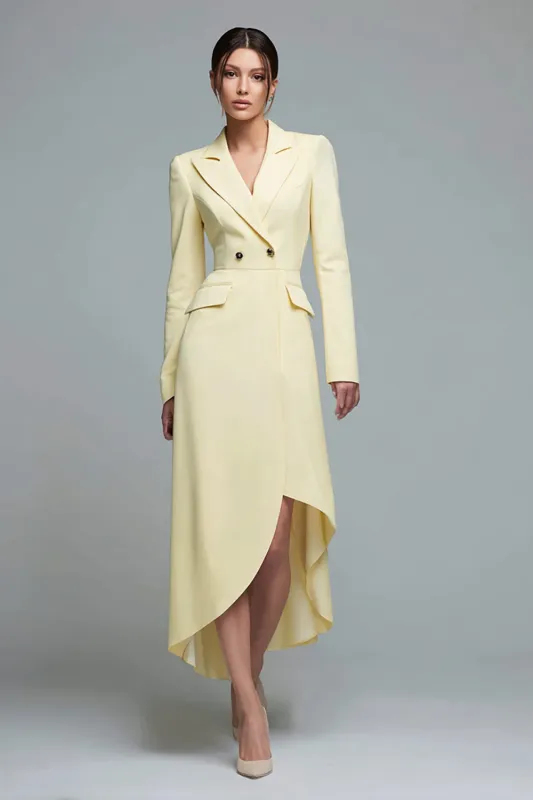 Long Sleeves Daffodil Peak Lapel High-Low Blazer Dress sold by Zapaka