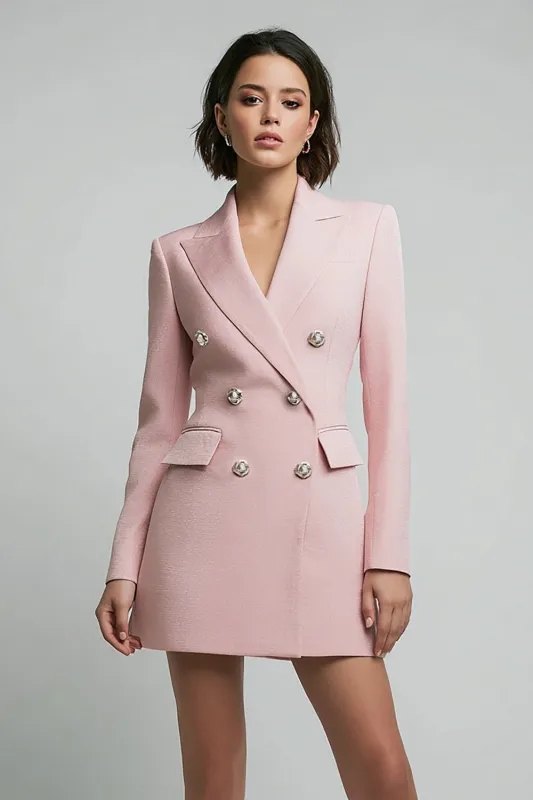 Pink Pencil Double Breasted Peak Lapel Blazer Dress sold by Zapaka
