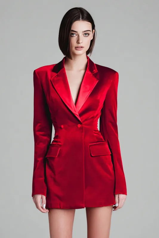 Velvet Red Notched Lapel Short Blazer Dress sold by Zapaka