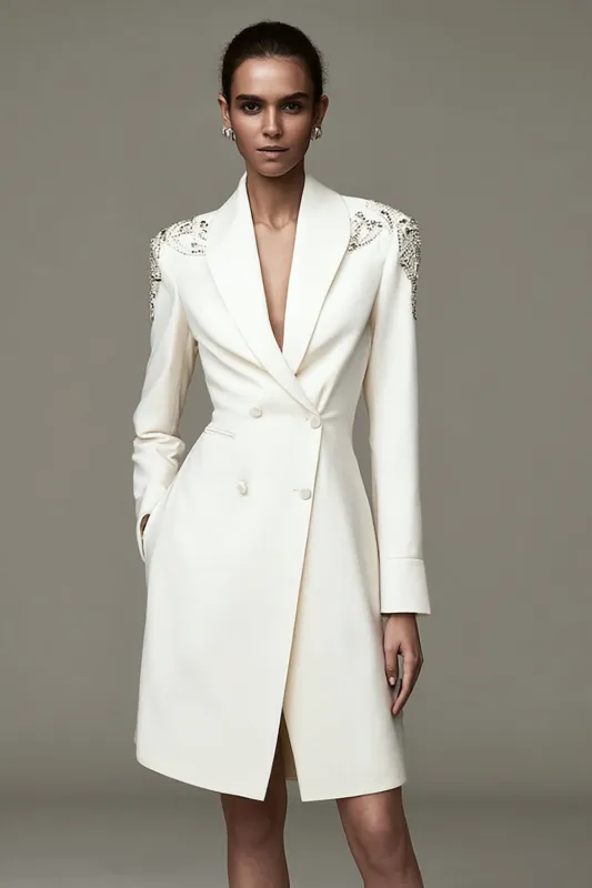 Sparkly Ivory Shawl Lapel Short Blazer Dress sold by Zapaka