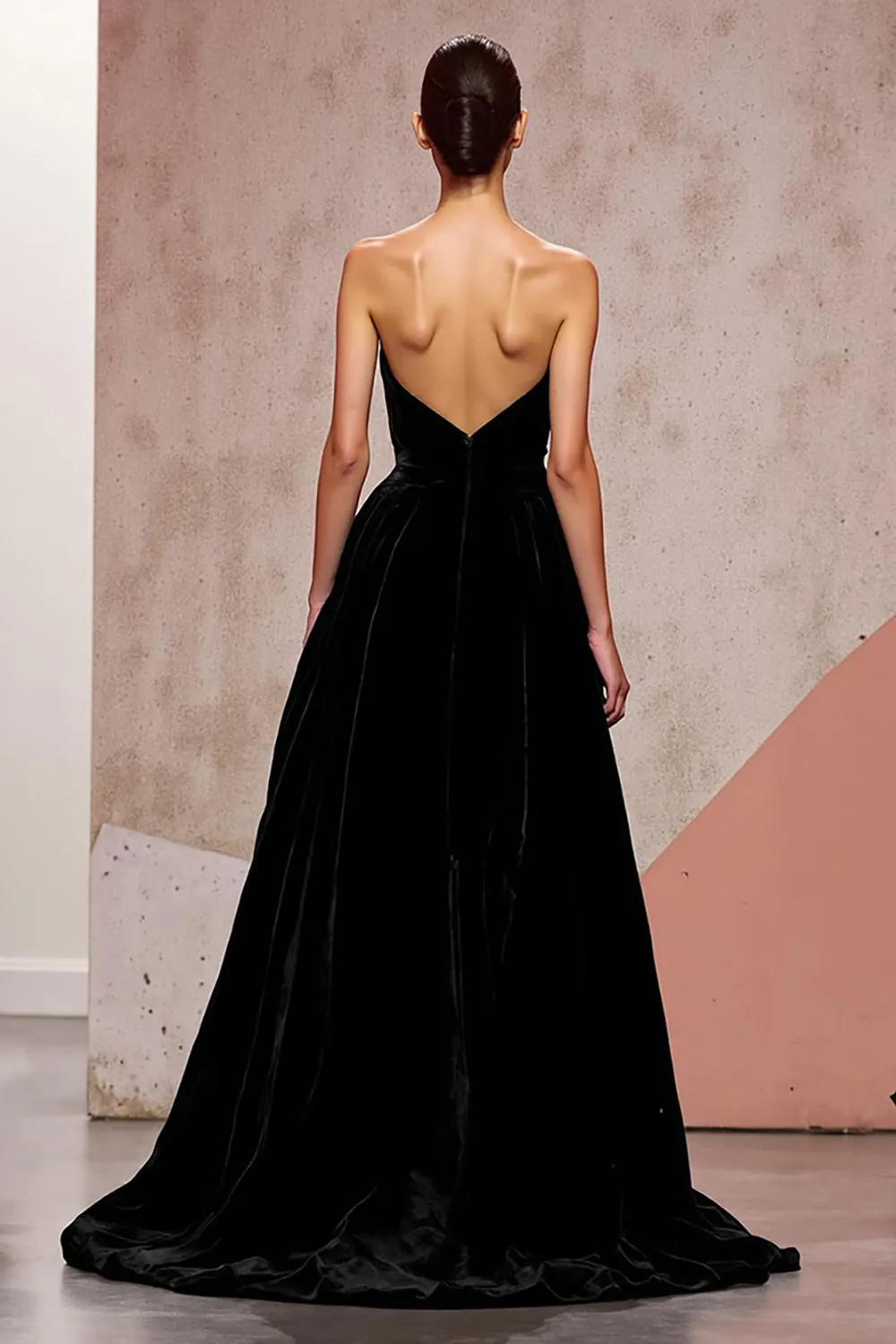 Backless Simple Black Velvet Long Evening Dress sold by Zapaka product image thumbnail 2