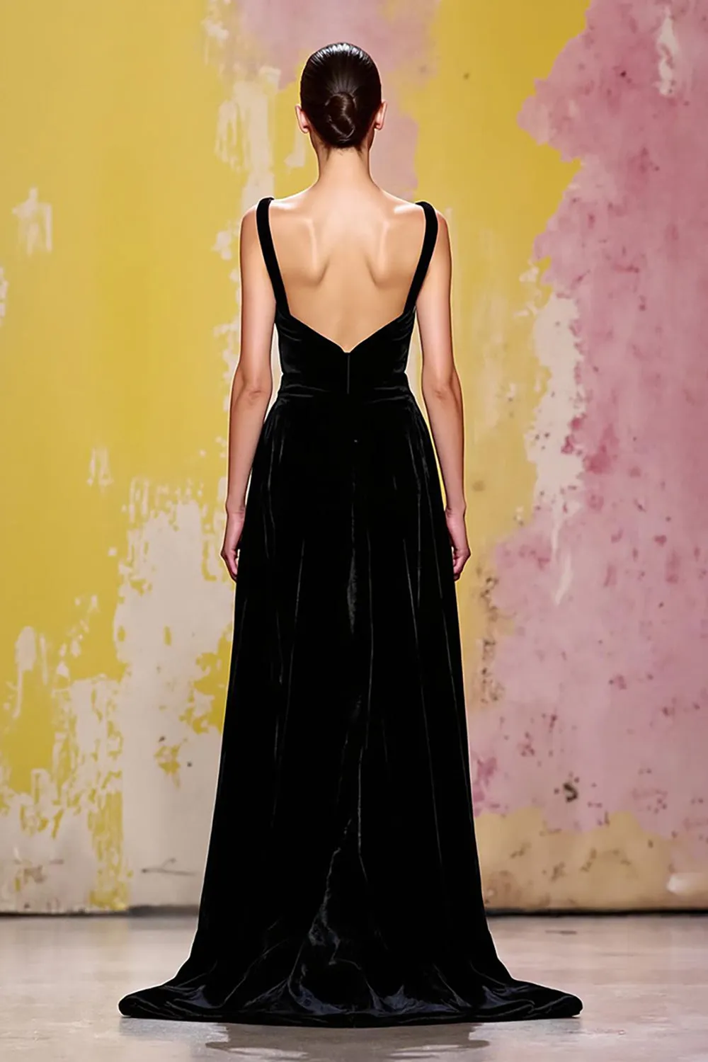 Velvet Simple Black Long Sheath Evening Dress sold by Zapaka product image thumbnail 2