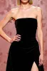 Velvet Simple Black Long Strapless Evening Dress with Slit sold by Zapaka