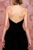 Velvet Simple Black Long Strapless Evening Dress with Slit sold by Zapaka