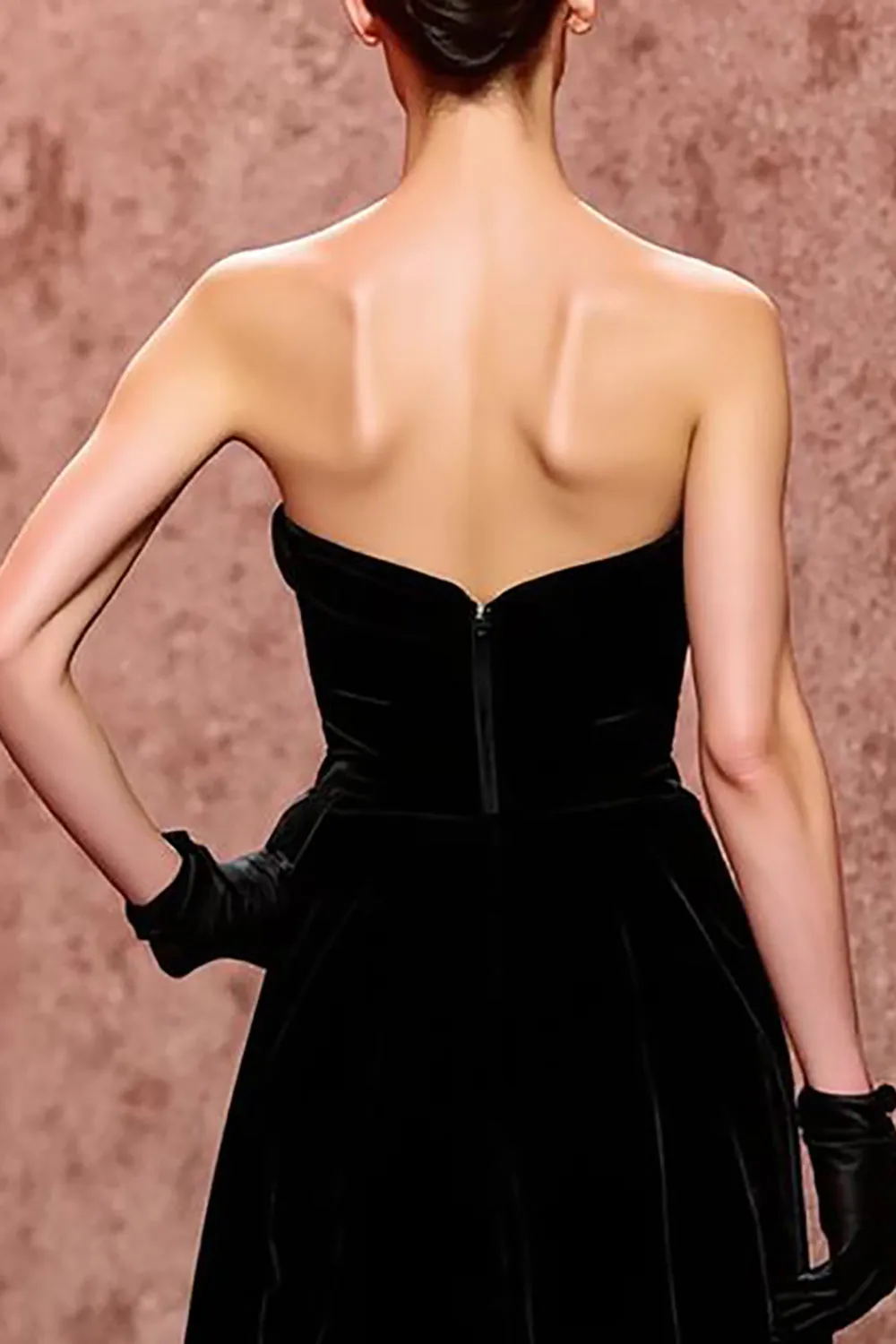 Simple Black Velvet Long Strapless Evening Dress with Slit sold by Zapaka product image thumbnail 4