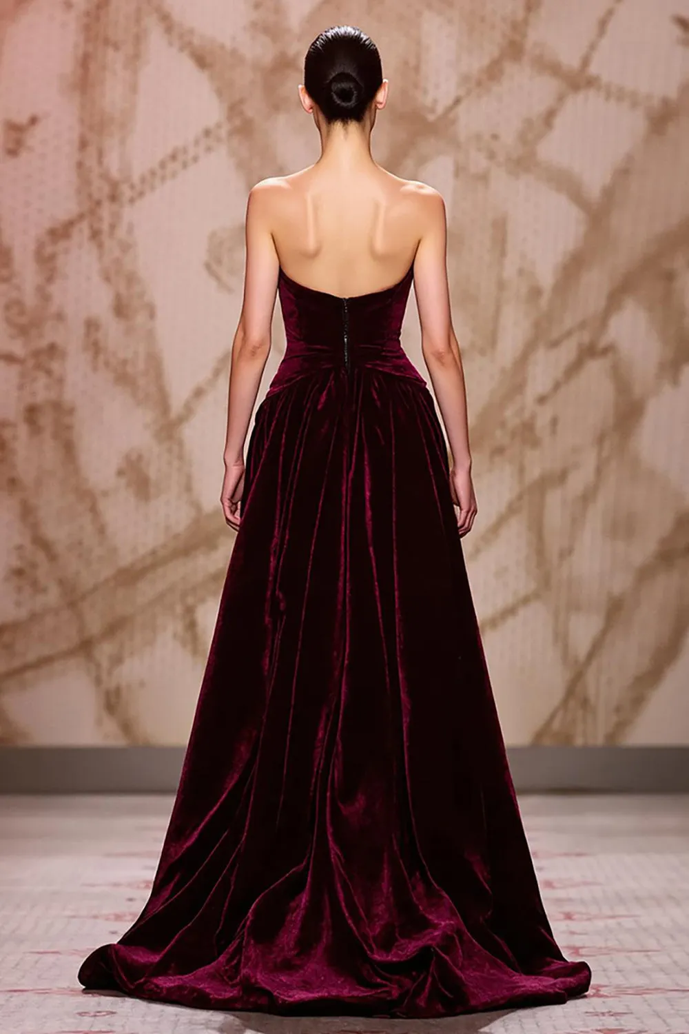 Velvet Dark Red Sweetheart Long Evening Dress with Slit sold by Zapaka product image thumbnail 2