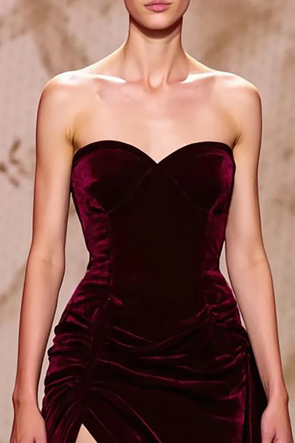Velvet Dark Red Sweetheart Long Evening Dress with Slit sold by Zapaka product image thumbnail 3
