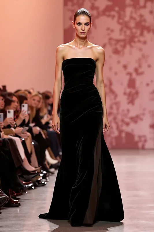 Mermaid Black Velvet Strapless Long Holiday Party Dress sold by Zapaka