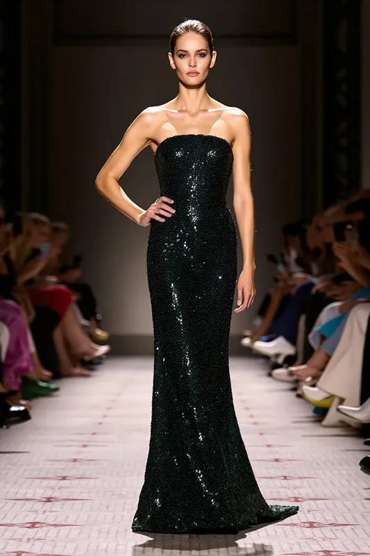 Sparkly Black Sequins Strapless Mermaid Evening Dress sold by Zapaka