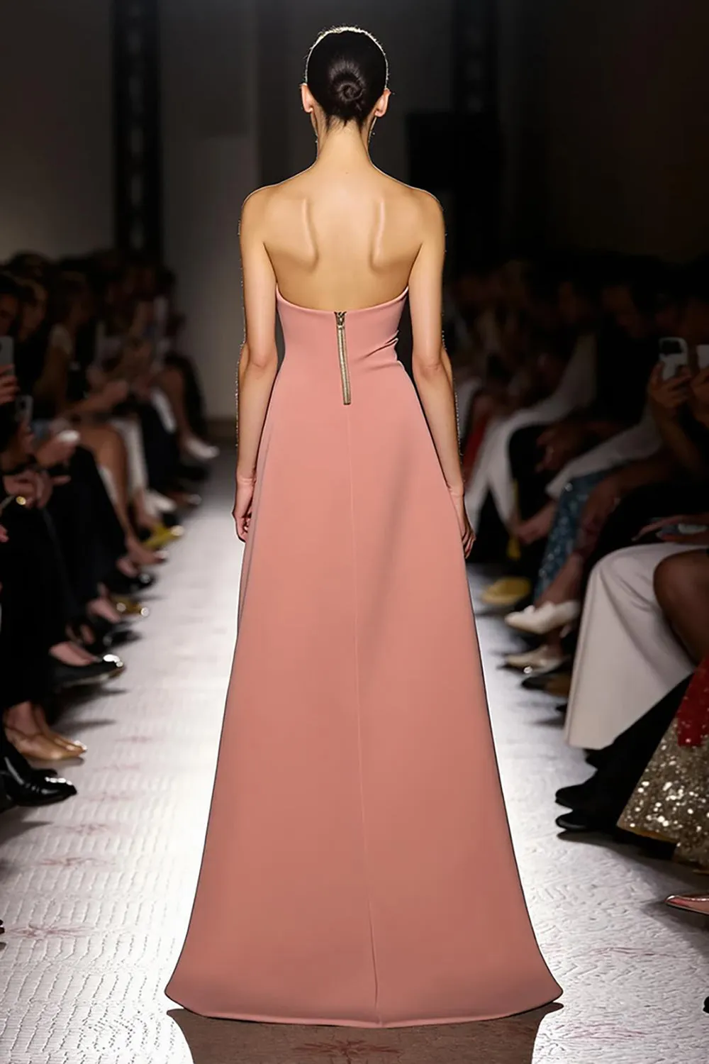 Pink Simple Ruched Strapless Long Evening Dress with Slit sold by Zapaka product image thumbnail 2