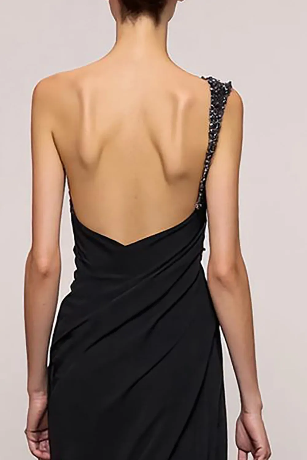 Sheath Black Backless One Shoulder Long Evening Dress sold by Zapaka product image thumbnail 4