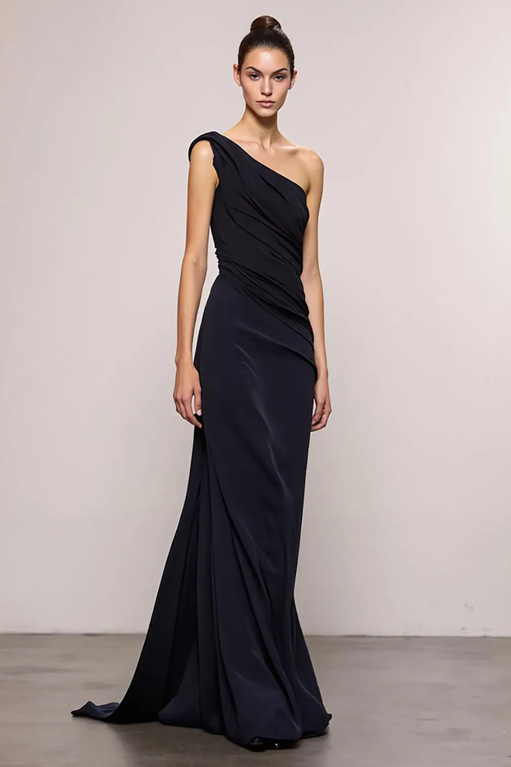 Sheath Black Backless One Shoulder Long Evening Dress sold by Zapaka