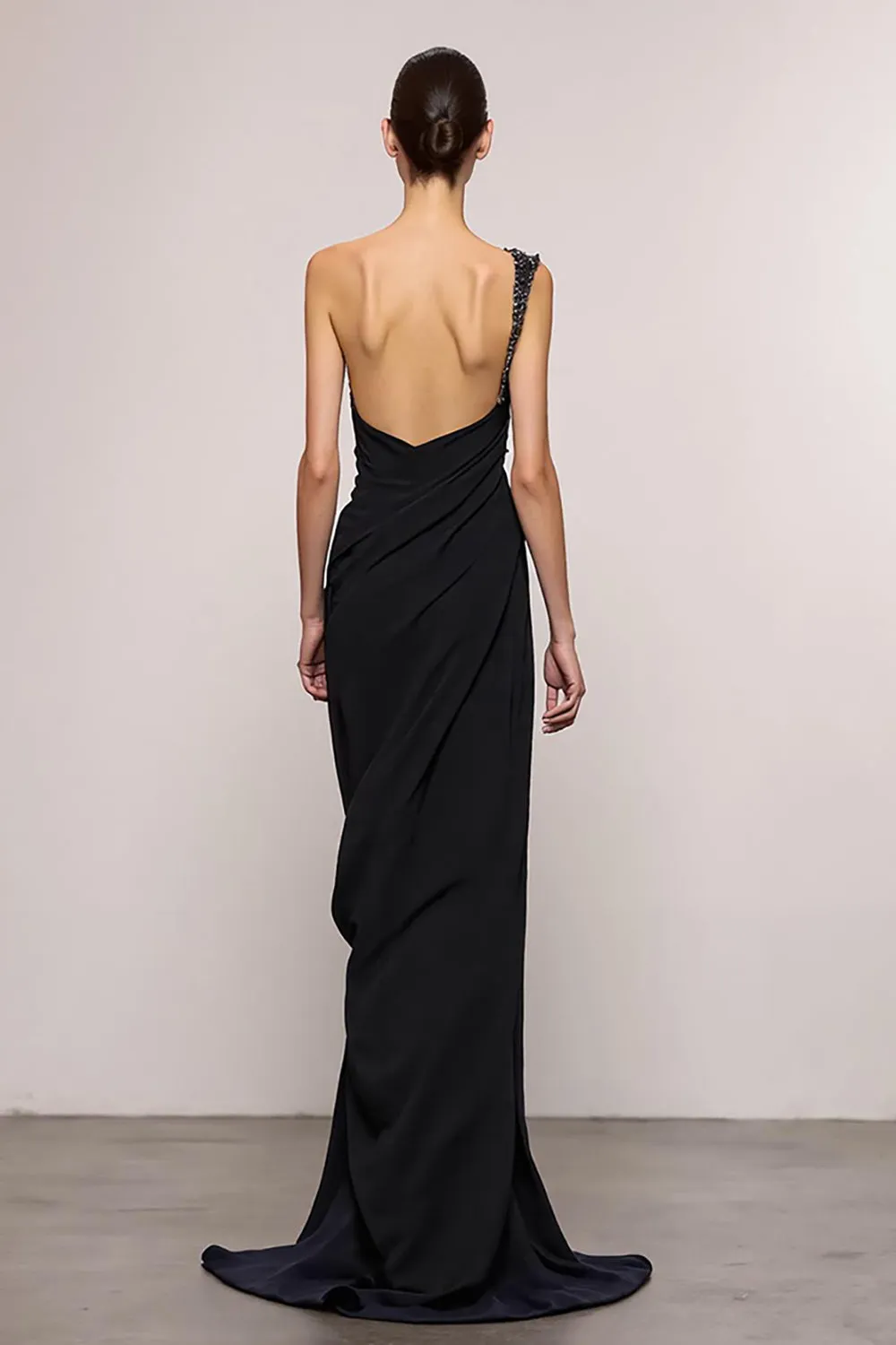 Sheath Black Backless One Shoulder Long Evening Dress sold by Zapaka product image thumbnail 2