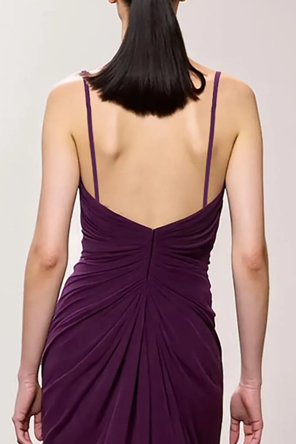 Purple V-Neck Ruched Sheath Long Evening Dress with Slit sold by Zapaka product image thumbnail 4