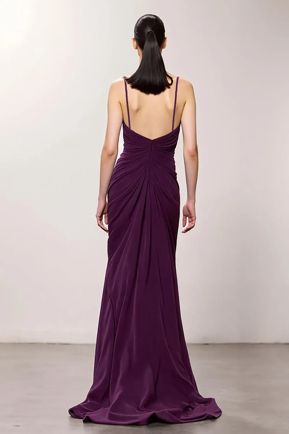 Purple V-Neck Ruched Sheath Long Evening Dress with Slit sold by Zapaka product image thumbnail 2