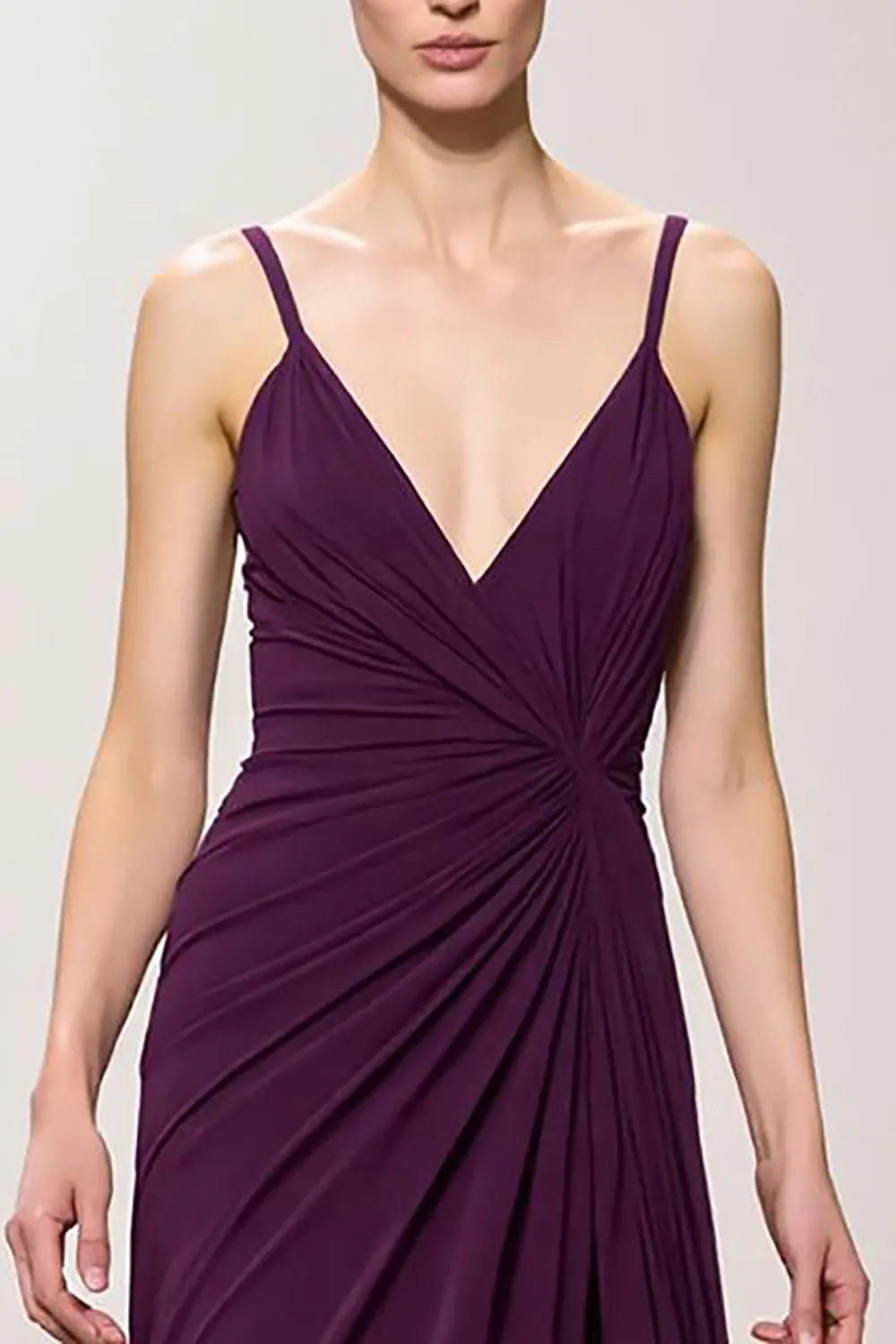 Purple V-Neck Ruched Sheath Long Evening Dress with Slit sold by Zapaka product image thumbnail 3