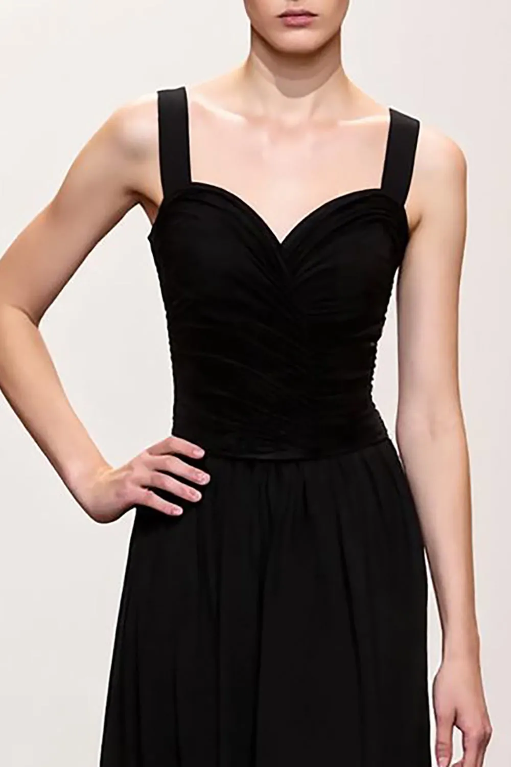 Black Sheath Ruched Straps Long Evening Dress sold by Zapaka product image thumbnail 3