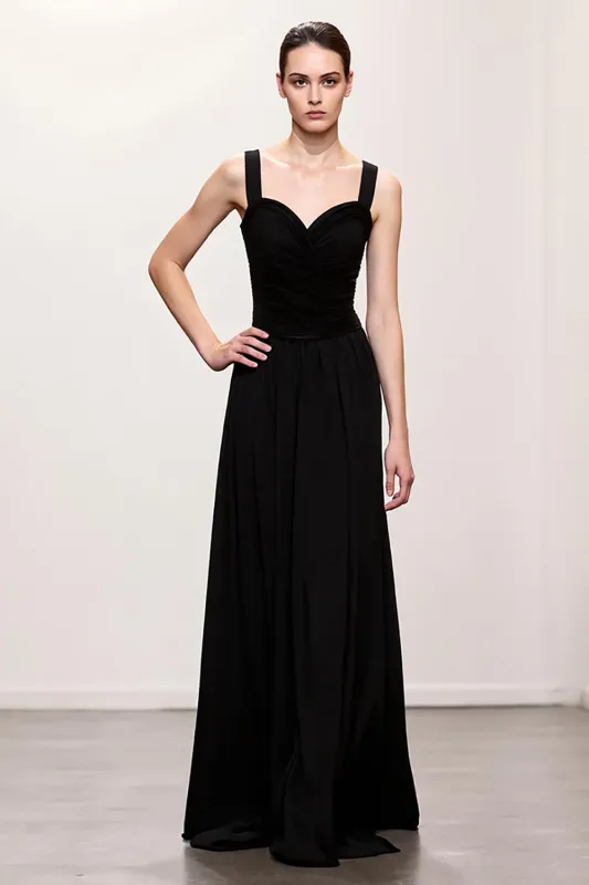 Black Sheath Ruched Straps Long Evening Dress sold by Zapaka