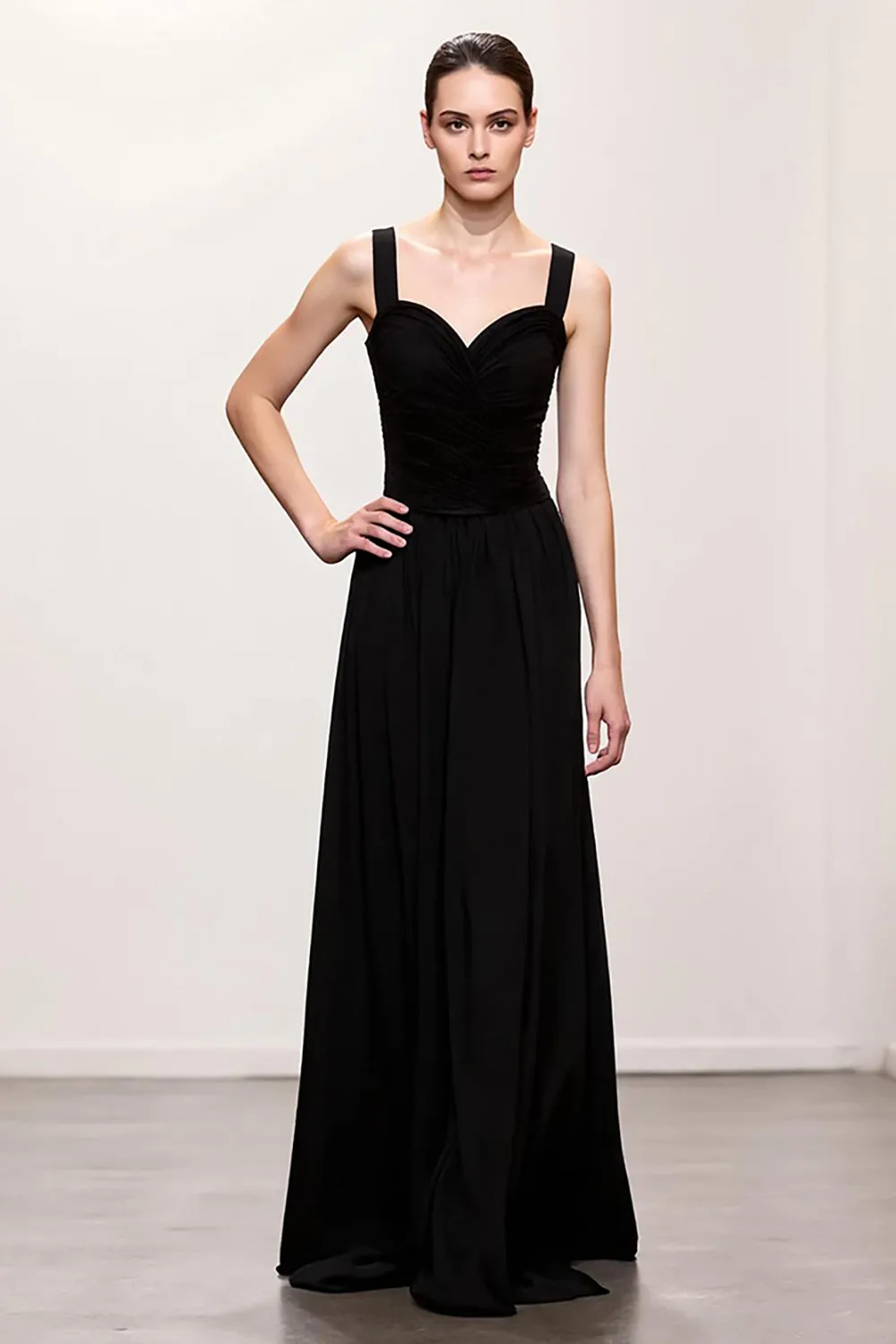 Black Sheath Ruched Straps Long Evening Dress sold by Zapaka