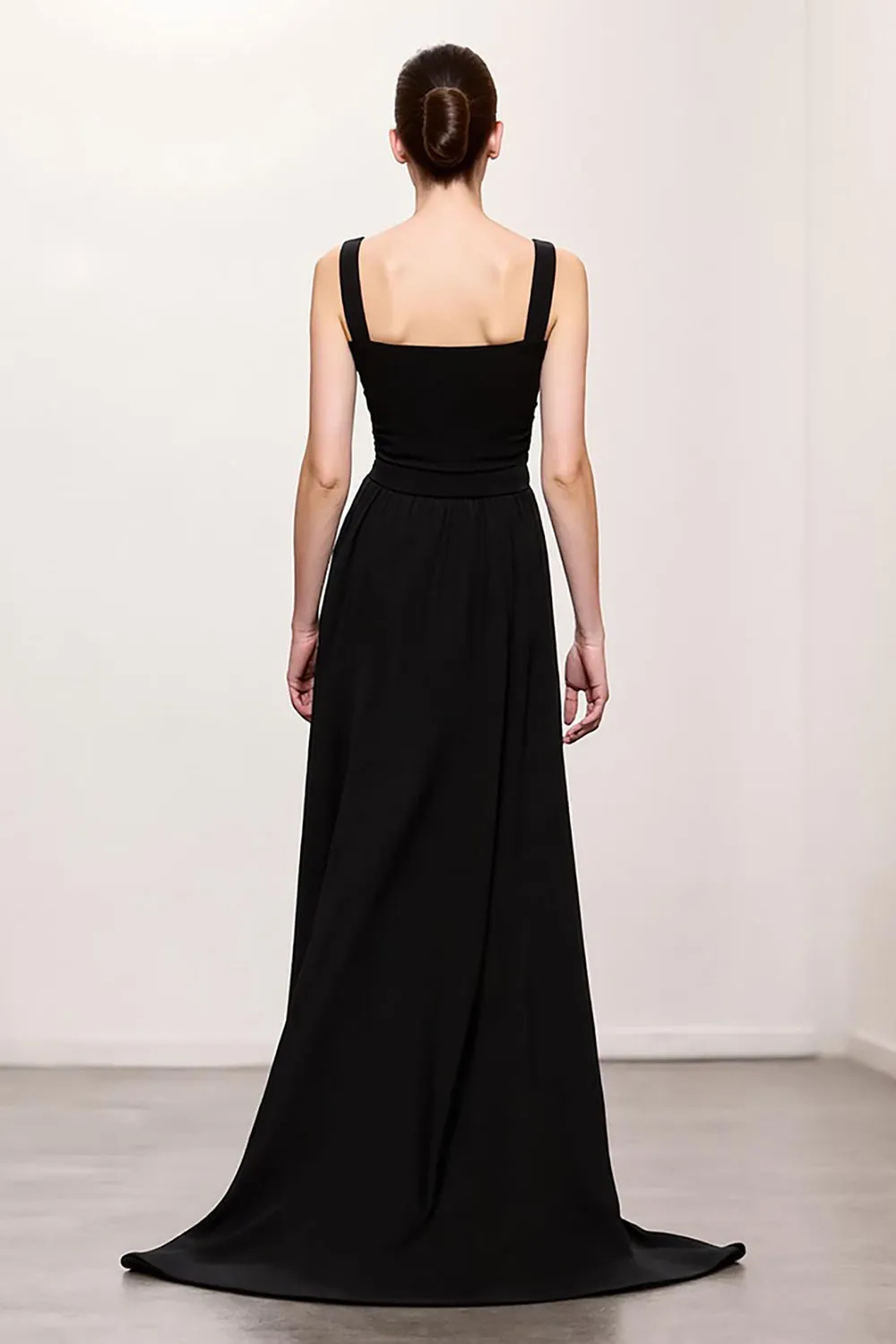 Black Sheath Ruched Straps Long Evening Dress sold by Zapaka product image thumbnail 2