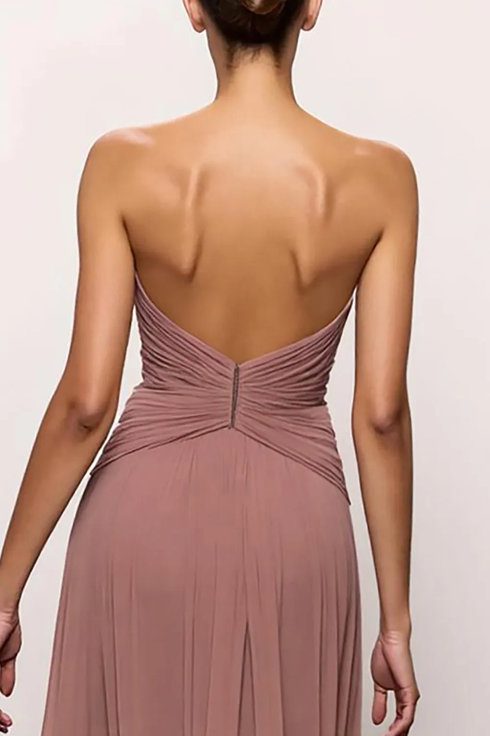 Strapless Blush Backless Ruched Long Evening Dress with Slit sold by Zapaka product image thumbnail 4