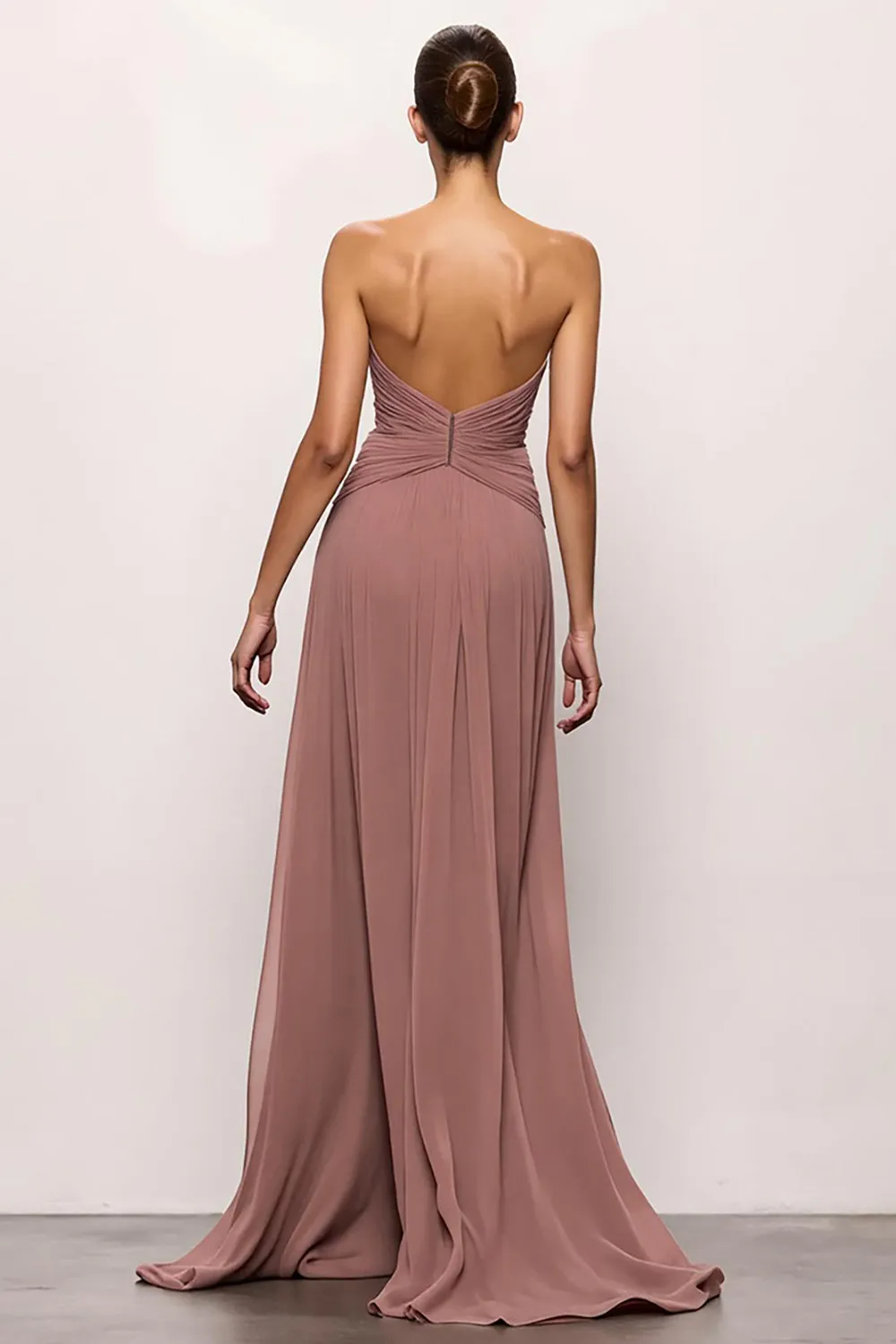 Strapless Blush Backless Ruched Long Evening Dress with Slit sold by Zapaka product image thumbnail 2