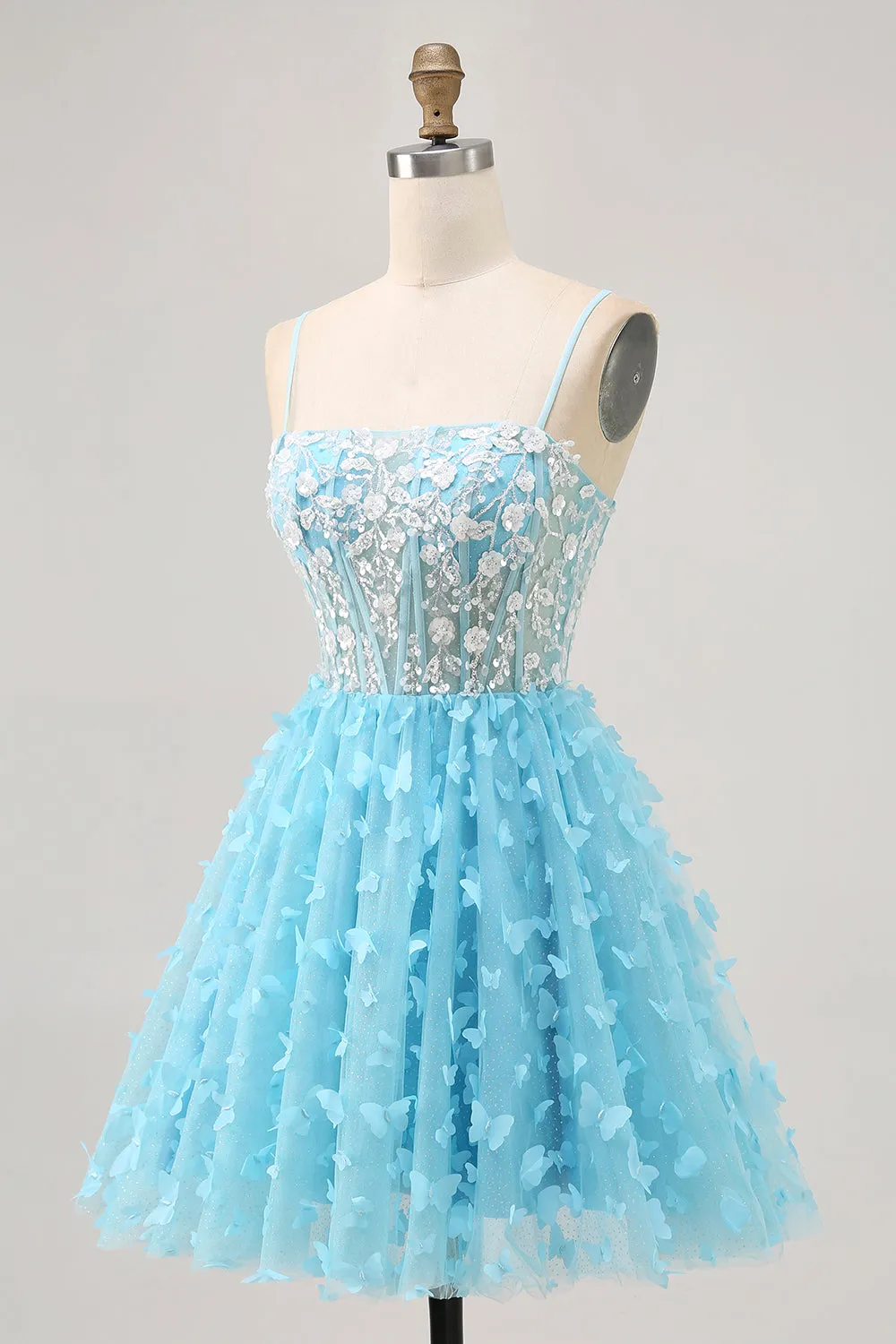 Blue A Line Appliques Butterfly Corset Short Homecoming Dress sold by Zapaka product image thumbnail 3