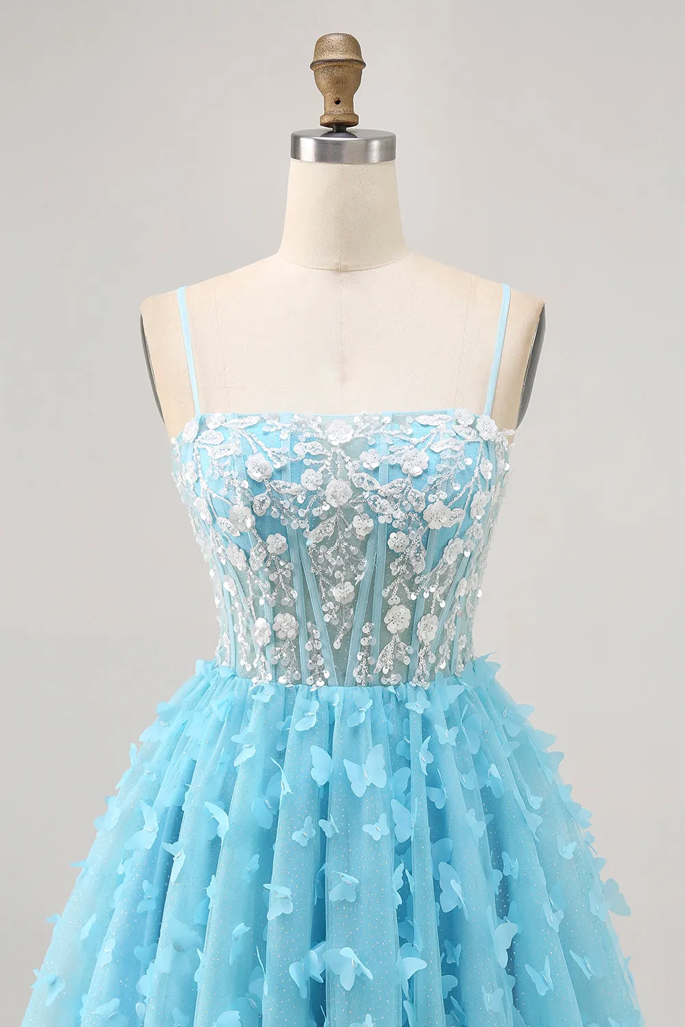 Blue A Line Appliques Butterfly Corset Short Homecoming Dress sold by Zapaka product image thumbnail 4