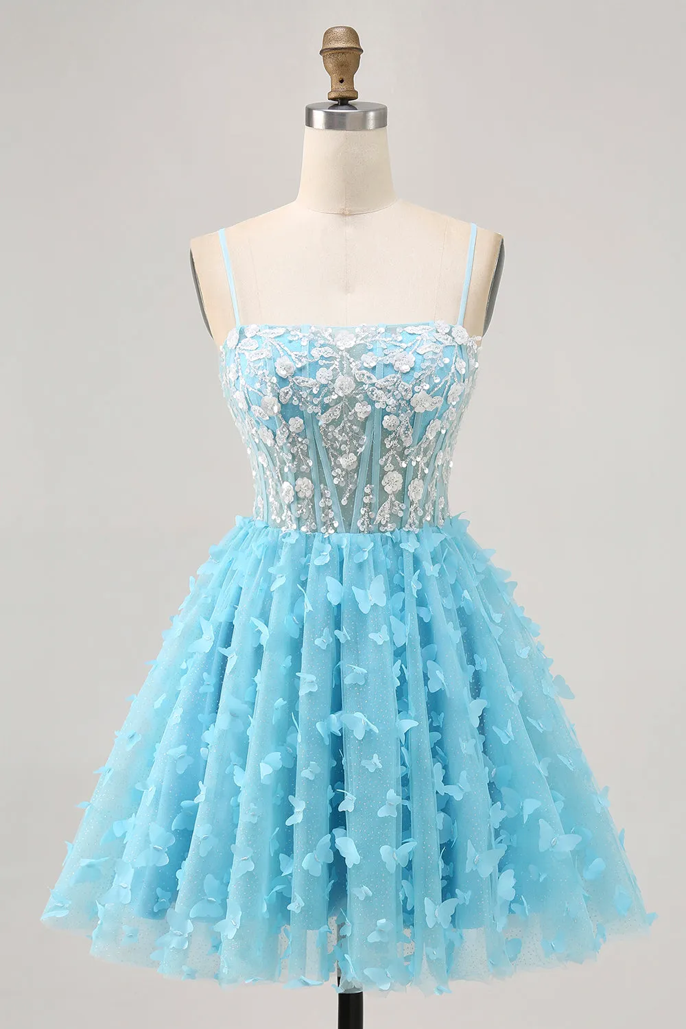 Blue A Line Appliques Butterfly Corset Short Homecoming Dress sold by Zapaka