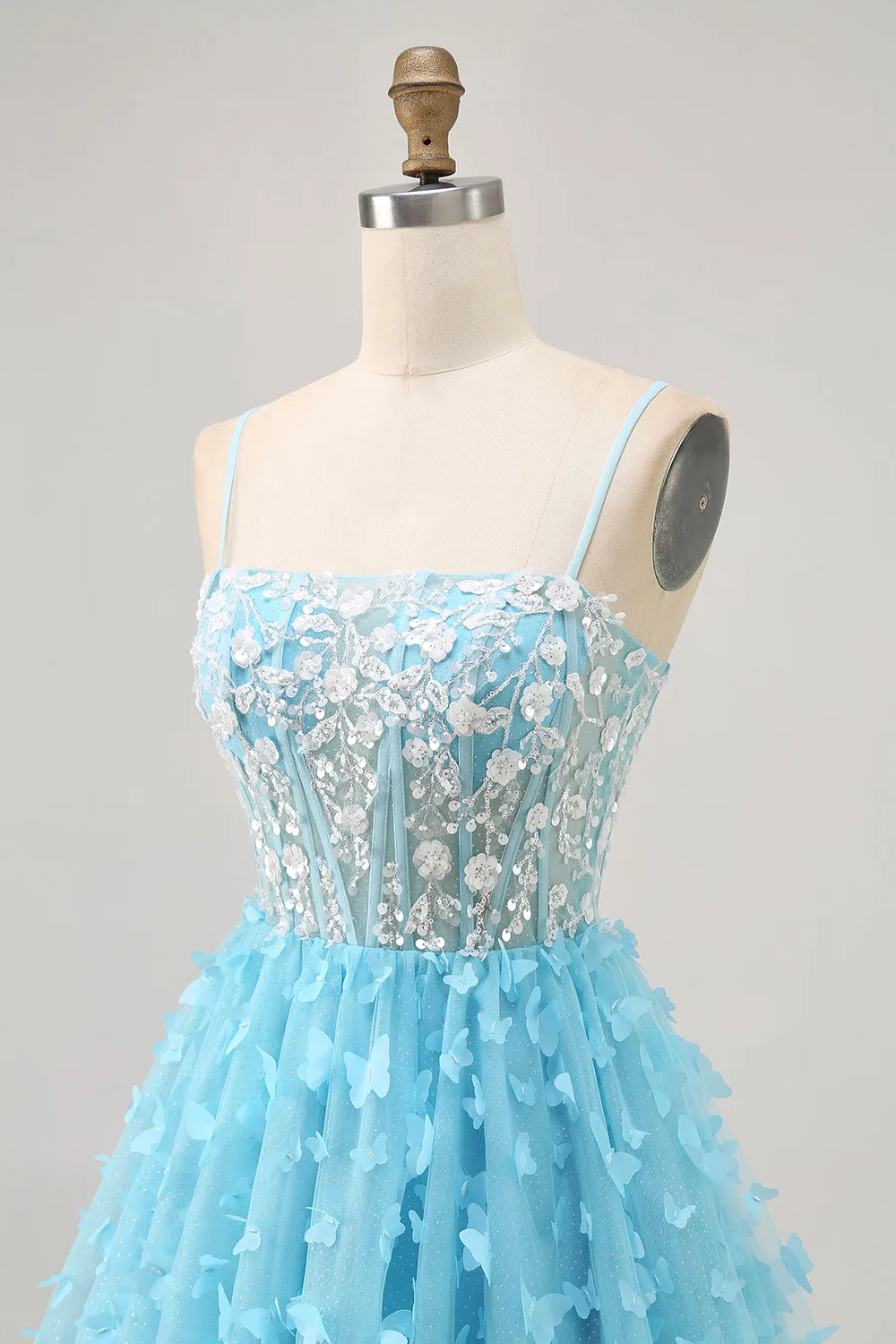 Blue A Line Appliques Butterfly Corset Short Homecoming Dress sold by Zapaka product image thumbnail 5