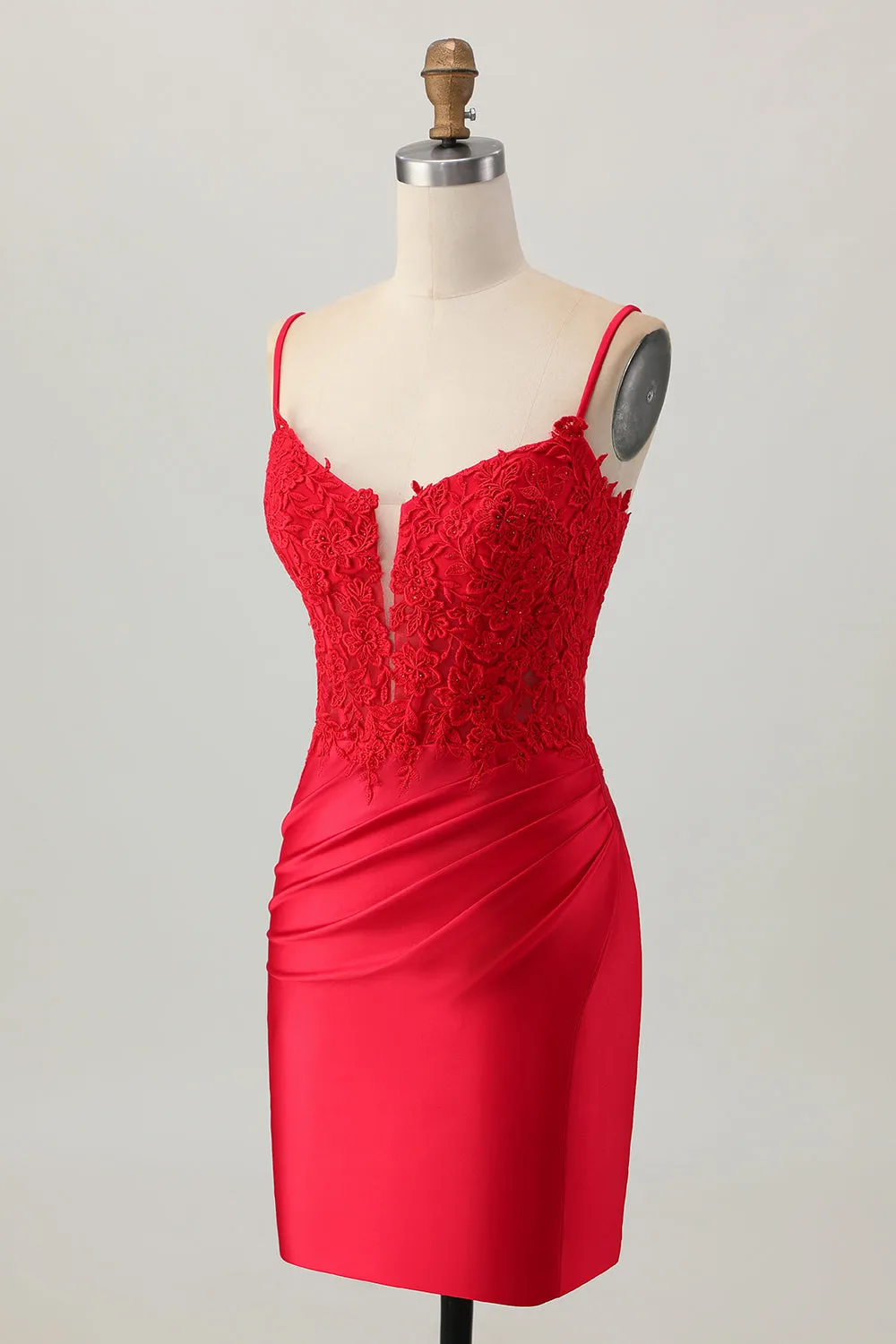 Dark Red Spaghetti Straps Beaded Short Tight Homecoming Dress with Lace Up Back sold by Zapaka product image thumbnail 3