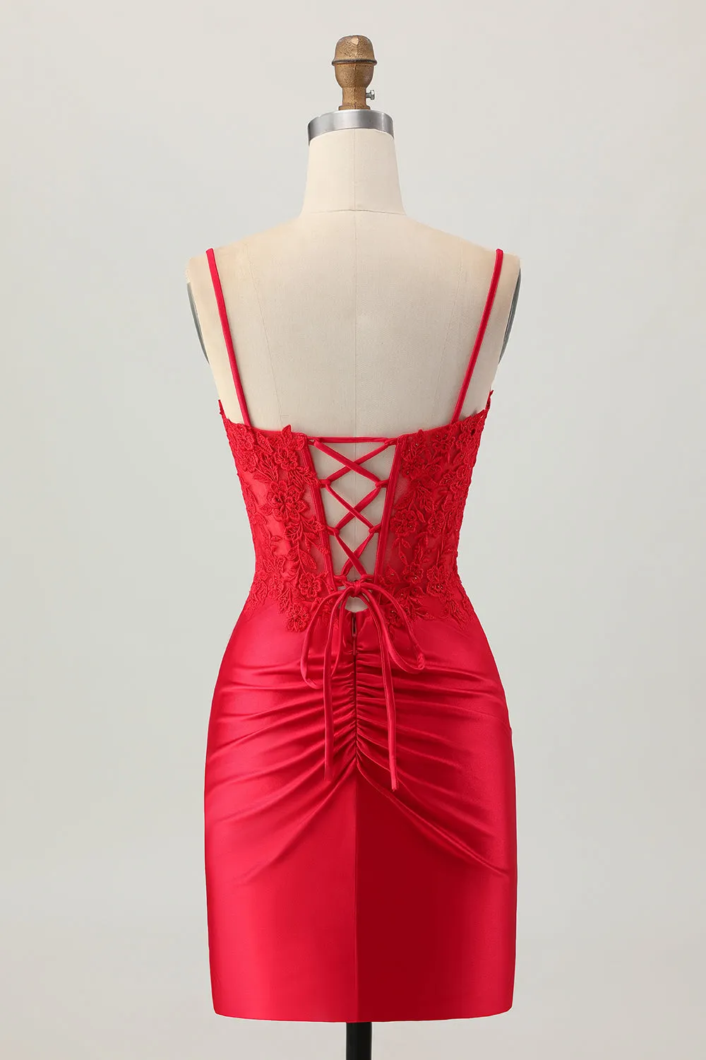 Dark Red Spaghetti Straps Beaded Short Tight Homecoming Dress with Lace Up Back sold by Zapaka product image thumbnail 2