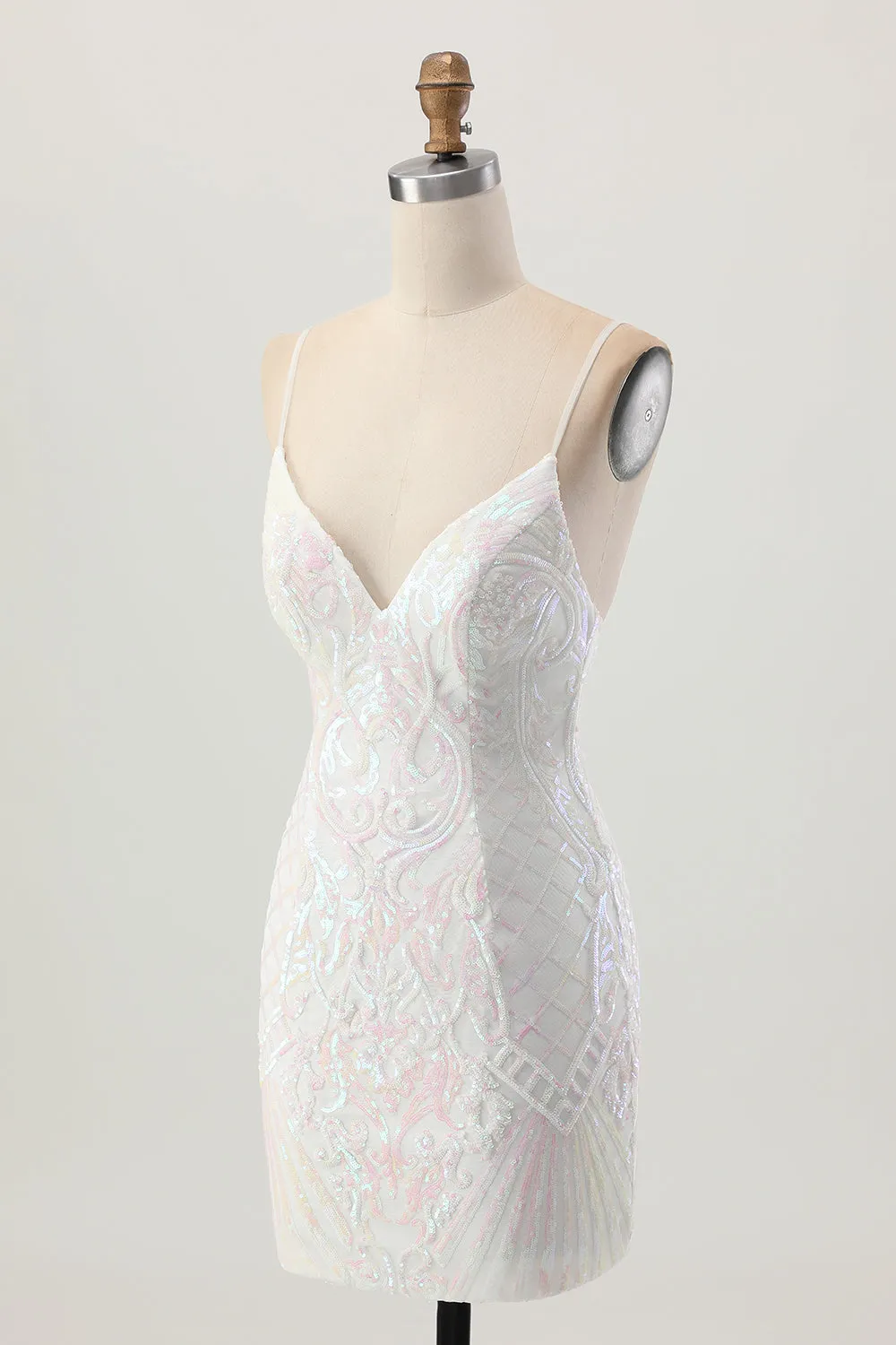 Sparkly White Bodycon Backless Sequin Short Homecoming Dress sold by Zapaka product image thumbnail 3