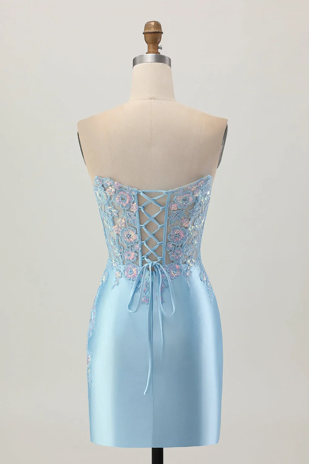 Light Blue Bodycon Strapless Corset Ruched Sequins Short Homecoming Dress sold by Zapaka product image thumbnail 2