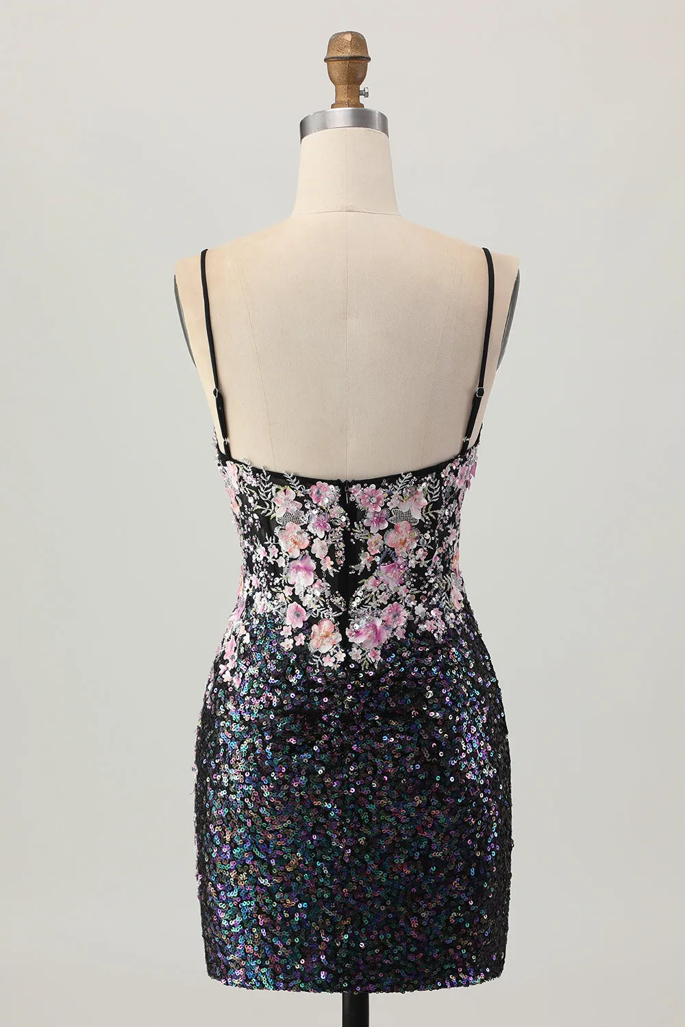Sparkly Black Pink Flower Bodycon Corset Short Homecoming Dress with Sequins sold by Zapaka product image thumbnail 2