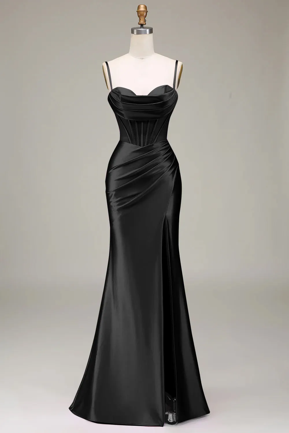 Satin Spaghetti Straps Black Prom Dress with Corset sold by Zapaka