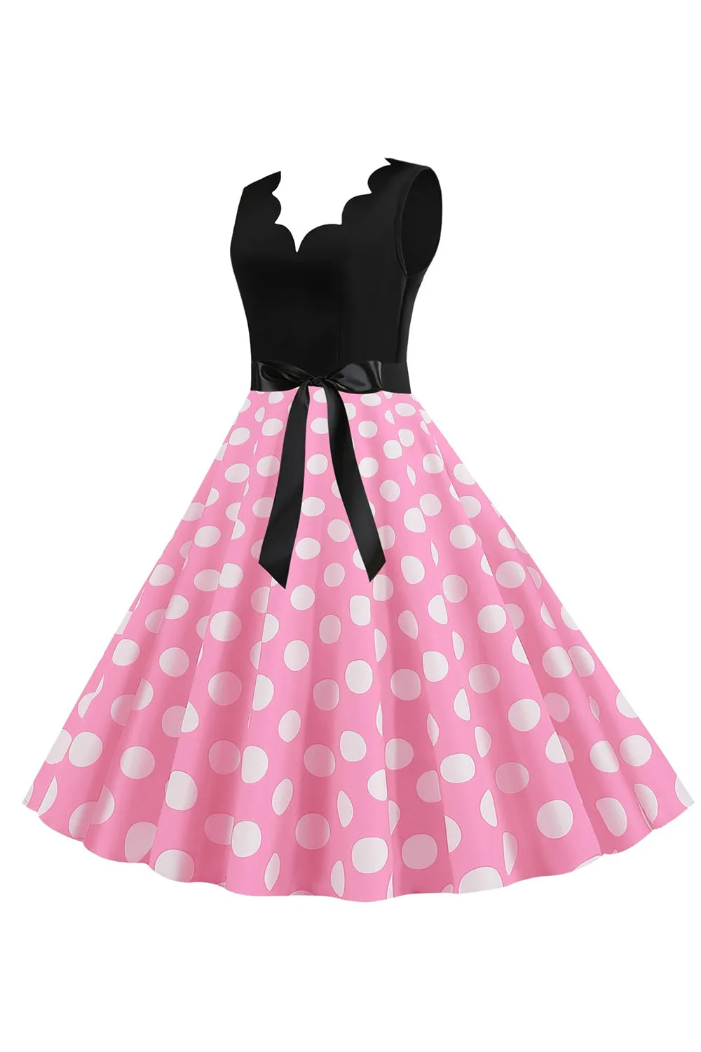 Pink Polka Dots Sleeveless Vintage 1950s Dress sold by Zapaka product image thumbnail 3