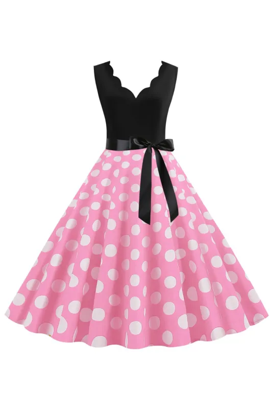 Pink Polka Dots Sleeveless Vintage 1950s Dress sold by Zapaka