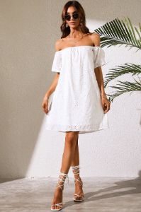 White Off the Shoulder Mini Casual Dress sold by Zapaka