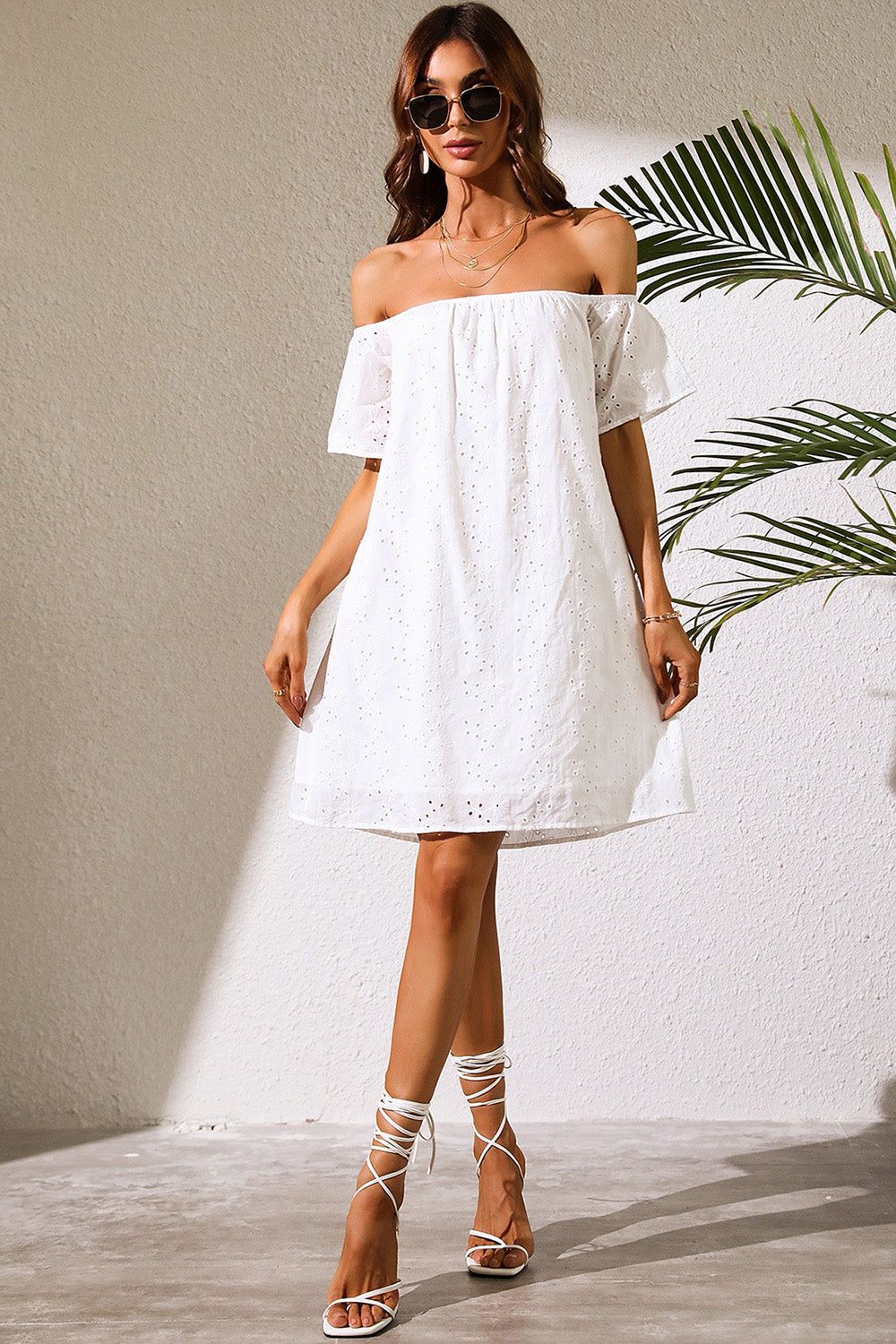 White Off the Shoulder Mini Casual Dress sold by Zapaka product image thumbnail 4