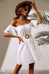 White Off the Shoulder Mini Casual Dress sold by Zapaka